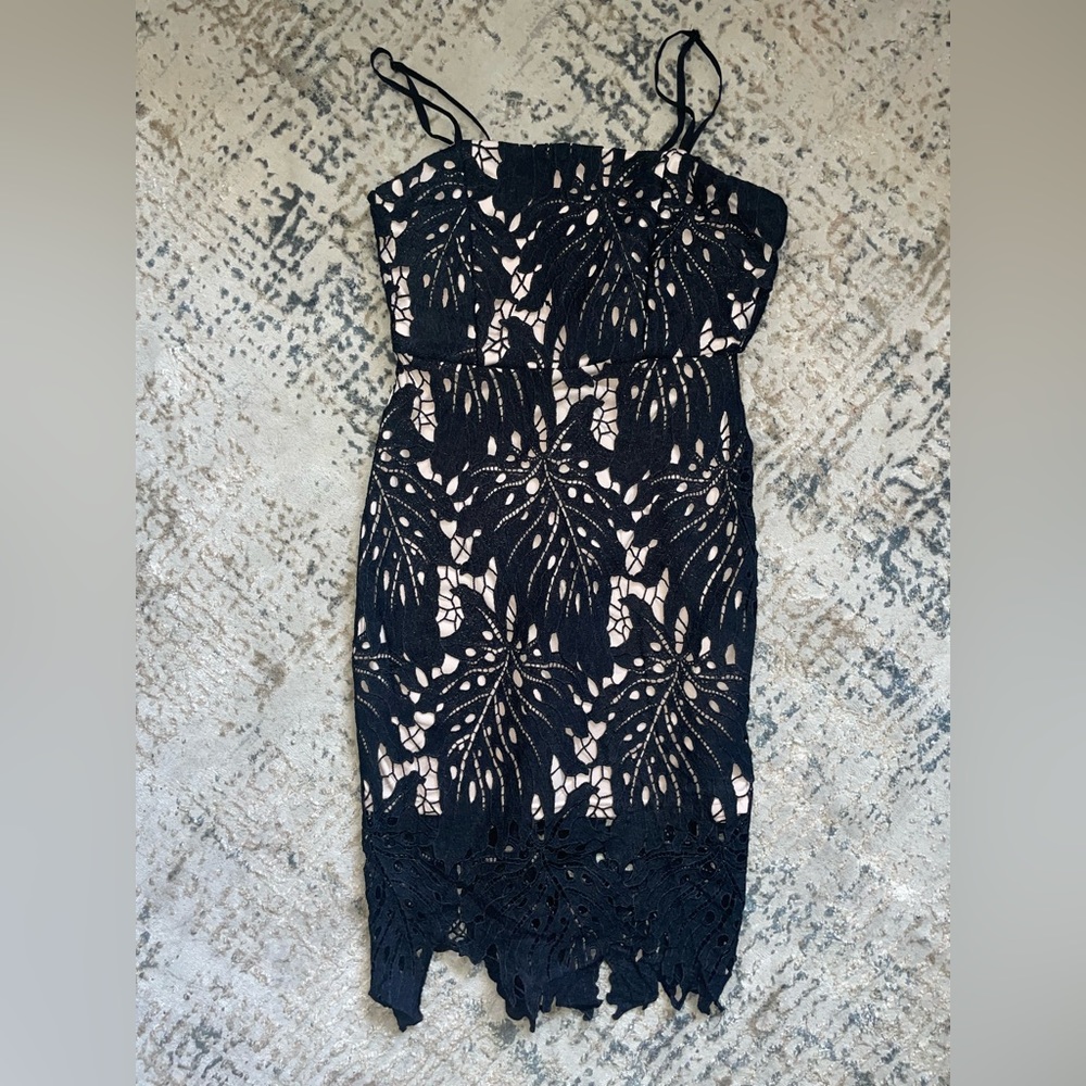 Black Midi Dress by Aqua Lace over Nude XS - Picture 5 of 9